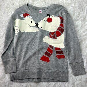 NWT Justice Girl Christmas Bear Gray Graphic T-Shirt Long Sleeve Size 7